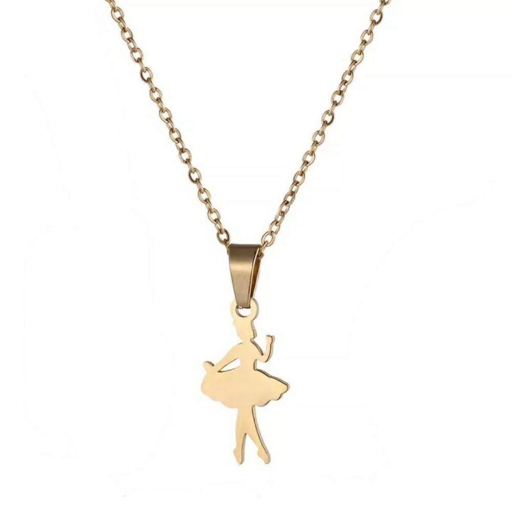 Gold Ballet Dance Ballerina Charm Stainless Steel Necklace